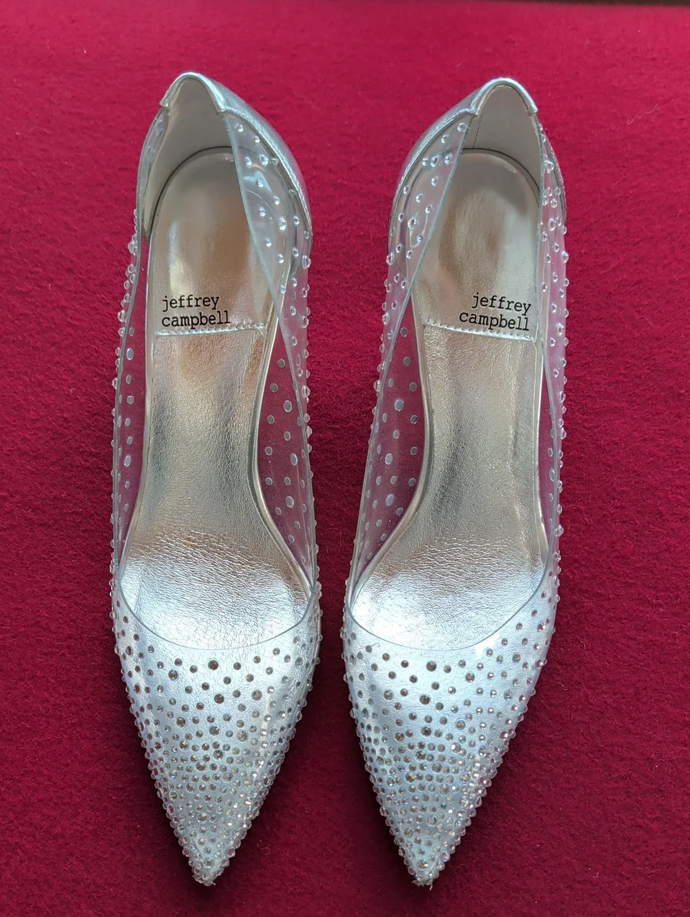 Jeffrey Campbell Crystaline rhinestone embellished clear PVC pumps